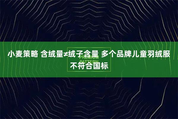 小麦策略 含绒量≠绒子含量 多个品牌儿童羽绒服不符合国标